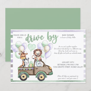 Invitation Safari Camion et Animaux Mignons Défilent pour la