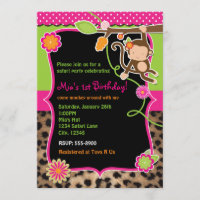 Invitation Safari Chic Jungle Fille Singe Lumineus