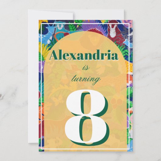 Invitation Safari coloré thème Anniversaire occupé (Devant)