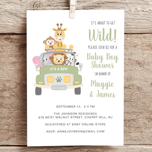 Invitation Safari Couples Baby Boy Douche