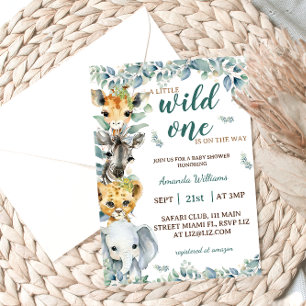 Invitation Safari d'Animal Sauvage Fête Bébé Vert Sauge