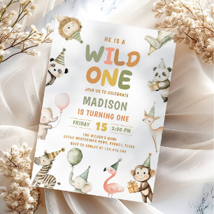 Invitation Safari d'animaux sauvages pour un premier annivers