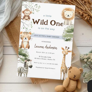 Invitation safari dans la jungle Baby shower Wild one Boy
