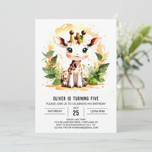 Invitation Safari de bébé Giraffe Anniversaire (Debout devant)