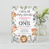 Invitation Safari de feuillage rose premier anniversaire (Debout devant)