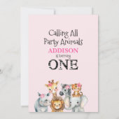 Invitation Safari de feuillage rose premier anniversaire (Dos)