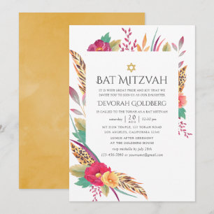 Invitation Safari de fleurs à l'aquarelle pour Bat Mitzvah