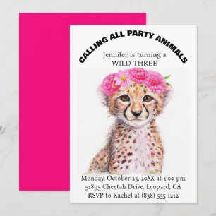 Invitation Safari de la Jungle Fille Animaux Baby Cheetah Ann