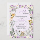 Invitation Safari de la Jungle Florale violet Baby shower ani (Devant)