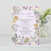 Invitation Safari de la Jungle Florale violet Baby shower ani (Debout devant)