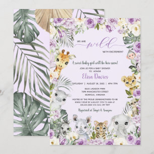 Invitation Safari de la Jungle Florale violet Baby shower ani
