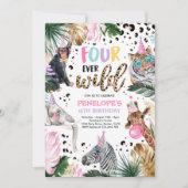 Invitation Safari de quatre léopard sauvage Animaux 4e annive (Devant)