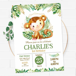 Invitation Safari de singe mignon Fête jungle 1er anniversair