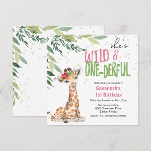 Invitation Safari de verdure Girafe Wild One 1er anniversaire