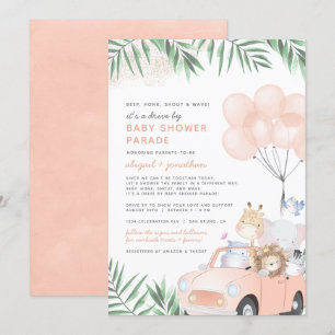 Invitation Safari De Voiture Rose Vive Animaux Par Baby showe