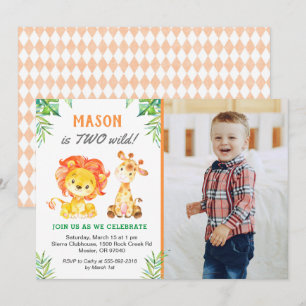 Invitation Safari Deuxième anniversaire Boy Wild One Jungle P
