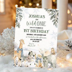 Invitation Safari d'hiver Animal Sauvage Premier Anniversaire