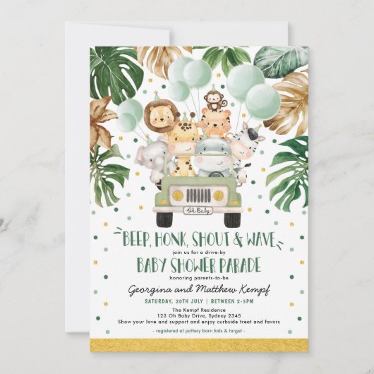 Invitation Safari Drive By Baby shower Parade Quarantaine (Devant)