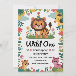 Invitation Safari d'un Fauve pour un 1er Anniversaire | Jungl