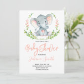 Invitation Safari Elephant Aquarelle Baby shower fille (Debout devant)