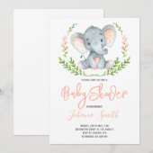 Invitation Safari Elephant Aquarelle Baby shower fille (Devant / Derrière)