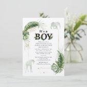 Invitation Safari Elephant Giraffe Baby shower Botanique (Debout devant)