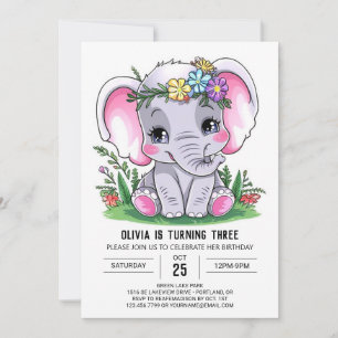 Invitation Safari éléphant gracieux numérique anniversaire