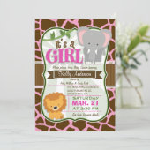 Invitation Safari Elephant, Lion, Giraffe Baby shower d'impre (Debout devant)