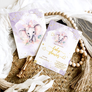 Invitation Safari Éléphant Mignon Fille Botanique Baby Shower