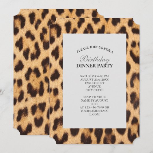 Invitation safari empreinte de léopard girly chic fête d'anni (Devant / Derrière)