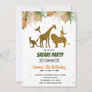 Invitation safari en or bleu Boho