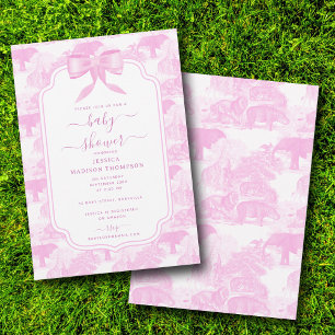 Invitation Safari en toile rose Animaux Chinoiserie Baby show