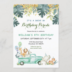 Invitation Safari en voiture par défilé d'anniversaire Invita