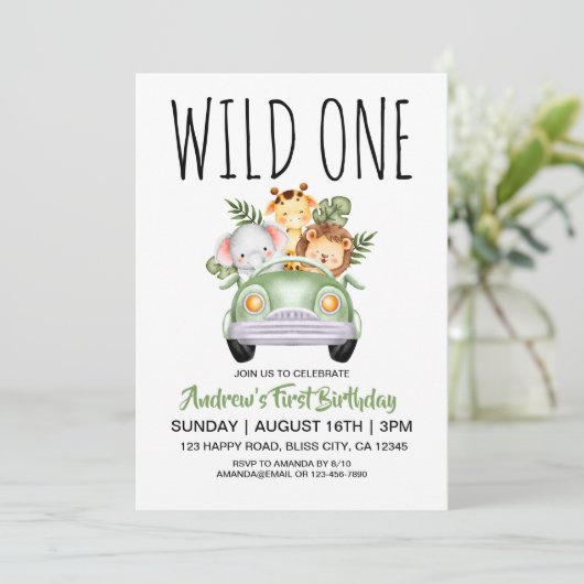 Invitation Safari en voiture pour le 1er anniversaire de Wild (Debout devant)