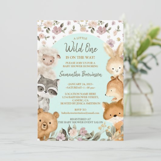 Invitation Safari Farm Animal Bear Fox Rabbit Raccoon blue (Debout devant)