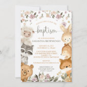 Invitation Safari ferme animal ours Fox Rabbit Raccoon Baptêm (Devant)