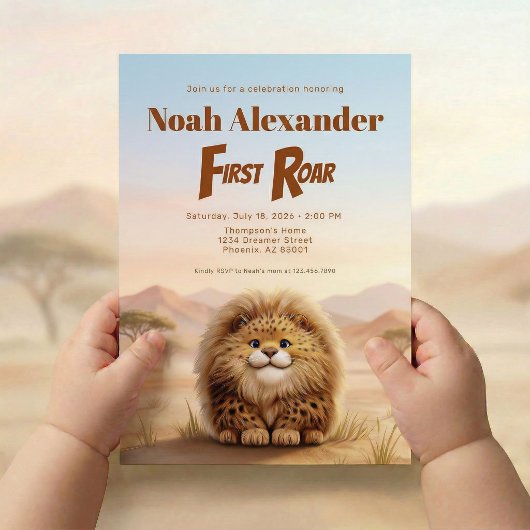 Invitation Safari First Roar Fluffy Leopard Birthday Party