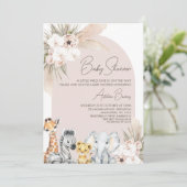 Invitation Safari Floral Arc Rose Wild Un Baby shower (Debout devant)