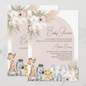 Invitation Safari Floral Arc Rose Wild Un Baby shower (Devant / Derrière)