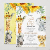 Invitation Safari Floral Jaune Wild Un Baby shower (Devant / Derrière)