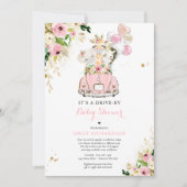 Invitation Safari Floral Rose Animaux Conduits Par Baby showe (Devant)