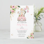 Invitation Safari Floral Rose Animaux Conduits Par Baby showe (Debout devant)