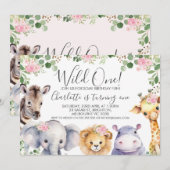Invitation Safari floral rose sauvage un anniversaire (Devant / Derrière)
