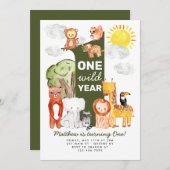 Invitation Safari Forêt Animaux Une année sauvage Anniversair (Devant / Derrière)
