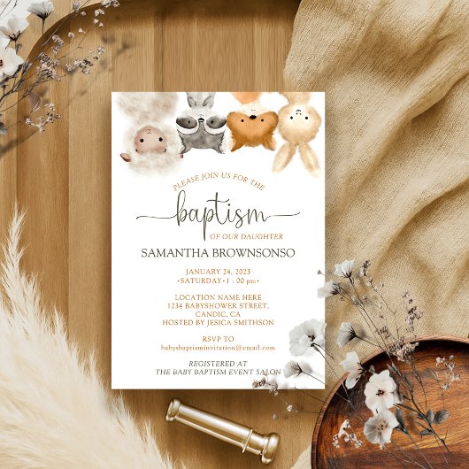 Invitation Safari Forêt Ferme Cute Animal Baby Baptême