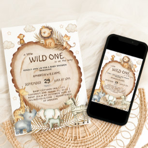 Invitation Safari Friends Rustique Baby Shower Bohème