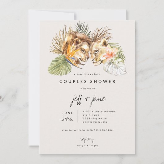 Invitation Safari Grands Félins Cérémonie de Mariage en Duo (Devant)