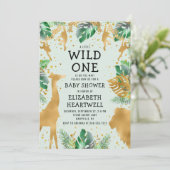 Invitation Safari Green Gold Neutral Baby shower (Debout devant)