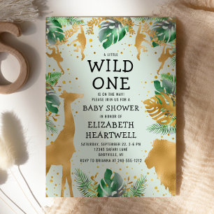 Invitation Safari Green Gold Neutral Baby shower