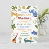 Invitation Safari Jungle Animal pour enfants Anniversaire (Debout devant)